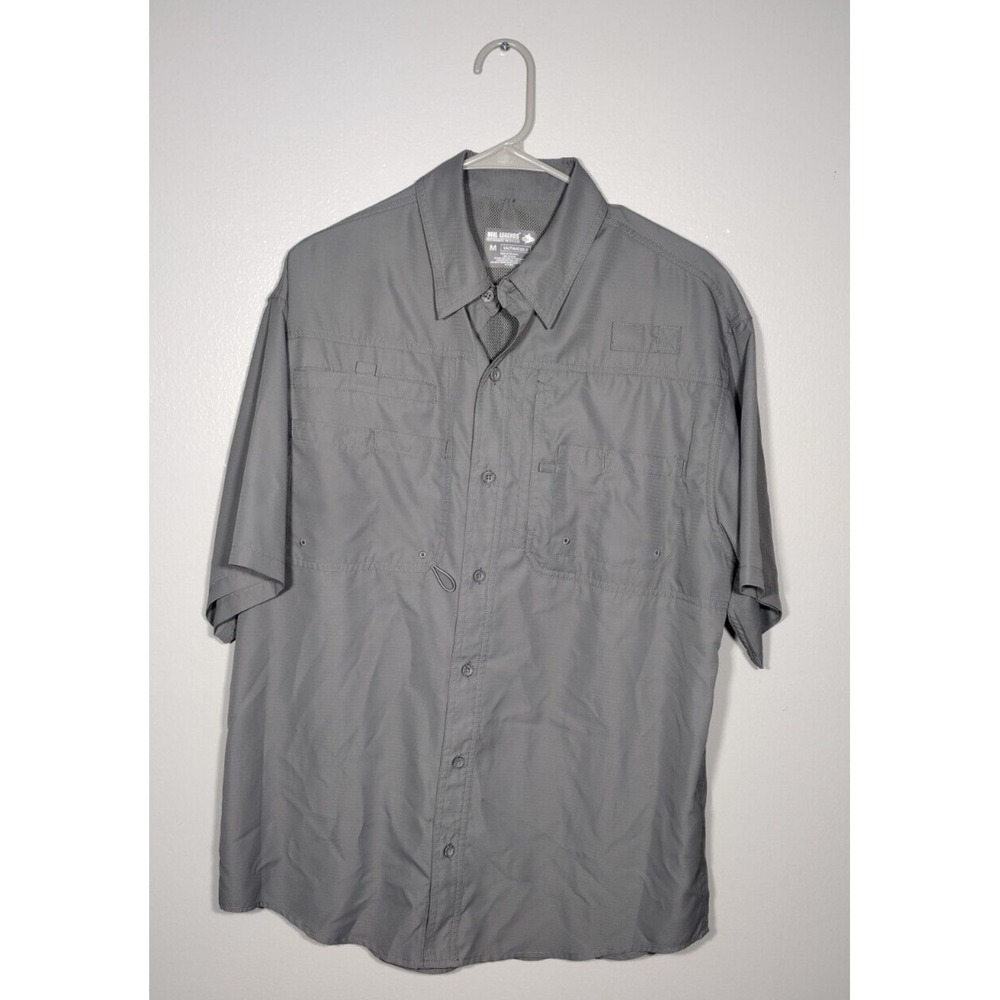 Reel Legend Saltwater II Button Up Fishing Shirt Men Size M Gray Short Sleeve